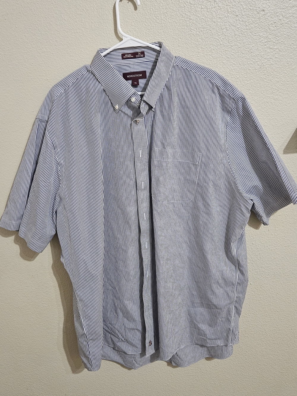 Nordstrom Men’s Short Sleeve Button-Down Shirt - Navy and White Pinstripe